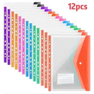 12A4 binder bags, expandable file bags with firm snap seals, suitable for 11-hole binders, firm storage bags for school and office supplies, random colors.