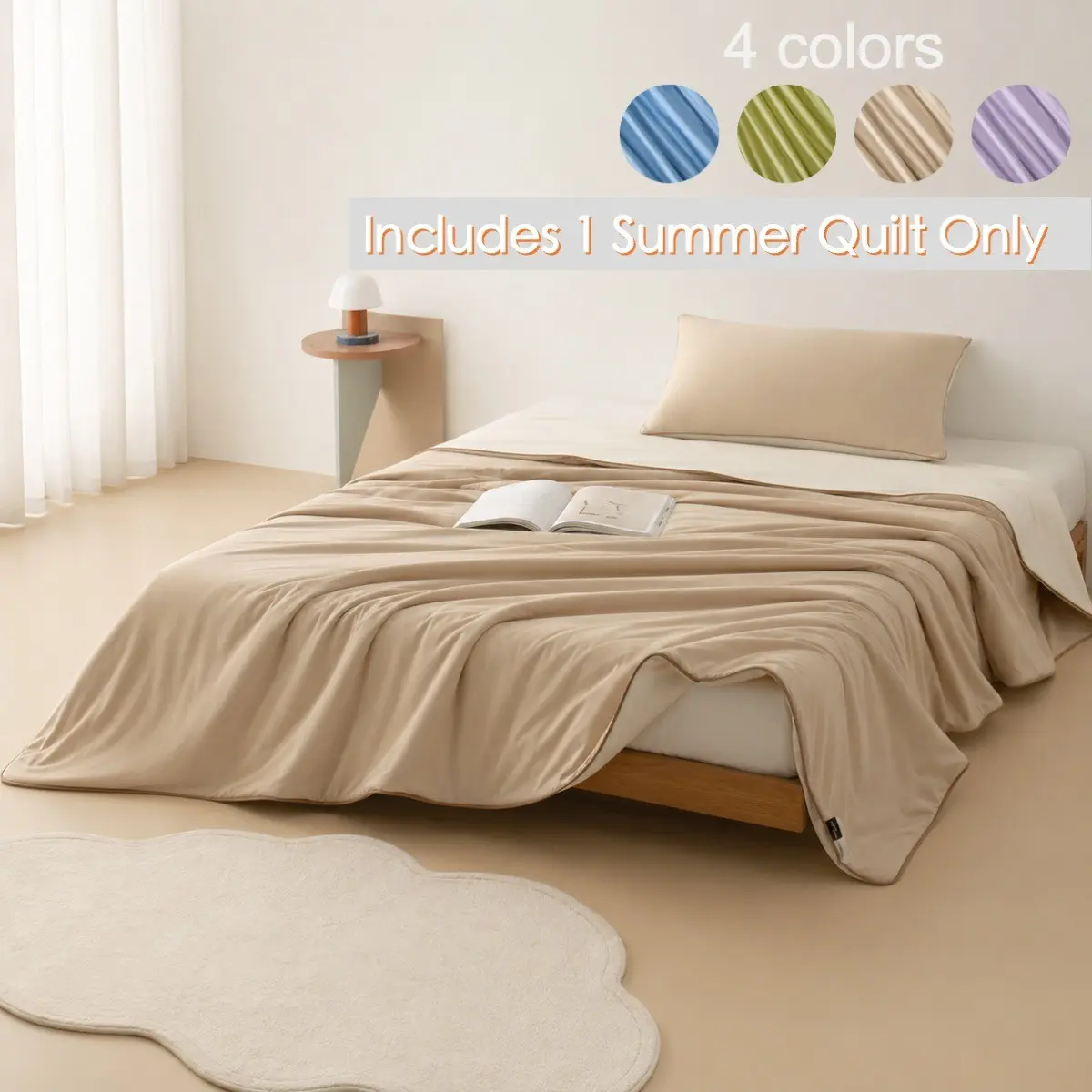 1 Piece Ice Silk Cooling Breathable Summer Quilt, Simple Solid Bedding, Q-Max 0.4 Cool Touch, Lightweight Multi-Size for Bedroom Dorm Hotel