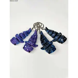 3D Starry Sky Shark Keychain for Women and Men, Flexible Whale Pendant Accessory for Bags, Backpacks and Keys, Ombre Blue Purple Decorative Charm