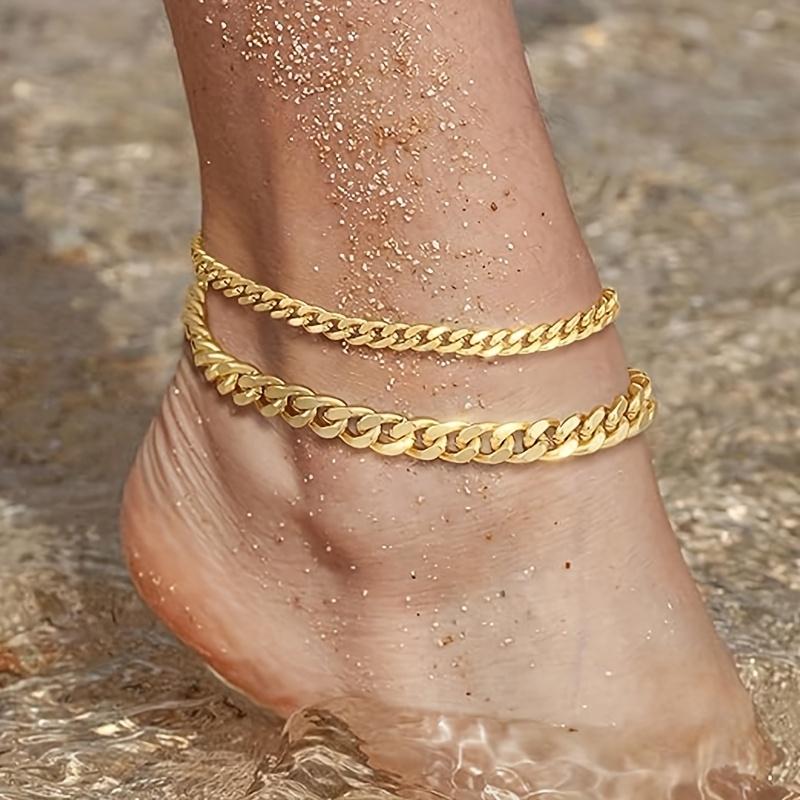 Trendy 2-Pack Minimalist Metal Anklets - Delicate Summer Footwear Accessory, Ideal Holiday & Birthday Gift for Her, Versatile Jewelry for Beach & Parties.