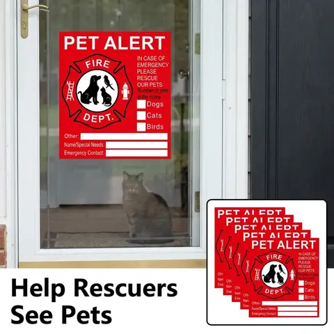 5pcs Pet Internal Stickers, Alarm Safety Fire Rescue Stickers, Save Our Cats Dogs Pets in Emergency Situations, Firefighters See Alerts Visibility, Adhesive Decals, Includes Sticker
