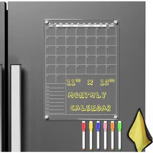 Dry Erase Calendar for Fridge Clear 37 * 27cm Vertical Monthly Whiteboard Planner Erasable Planning Board White 15" x 11" in / 6 Color Wet Erase Marker
