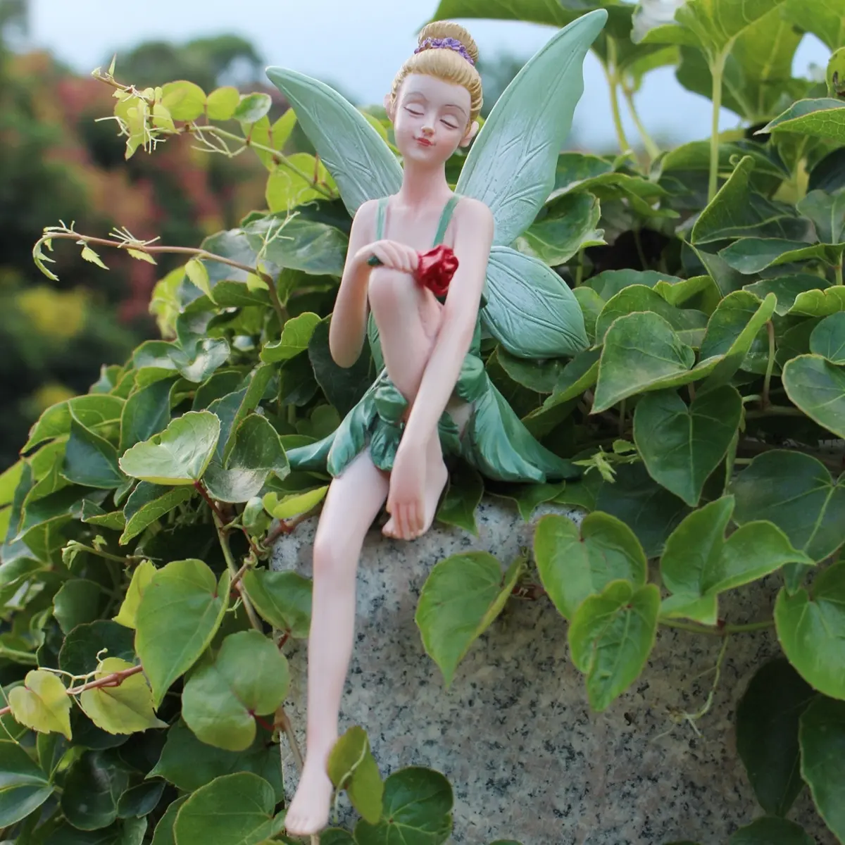 Elegant Resin Fairy Statue with Rose Wings, Non-Slip Pad Included, Romantic Home Decor, Perfect for Christmas & Valentine's Day