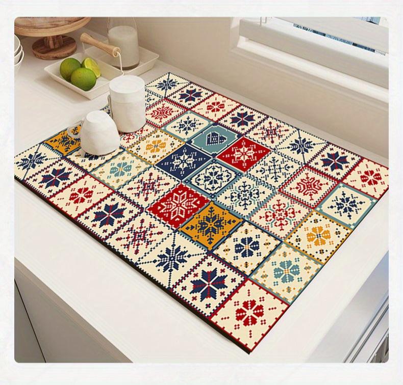 A Bohemian-style Drying Mat - Super Absorbent, Quick-drying, Non-slip, Heat-resistant Diatomaceous Earth Countertop Mat, Retro Mosaic Floor Mat, Suitable for Dining Tables, Coffee Machines, Washing Machines, Kitchens, Bathrooms, Stylish Home Decor.