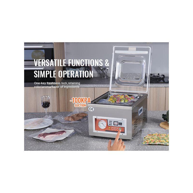 VEVOR Chamber Vacuum Sealer, 260W Sealing Power, Vacuum Packing Machine for Wet Foods, Meats, Marinades and More, Compact Size with 10.2 in Sealing Length, Applied in Home Kitchen and Commercial Use