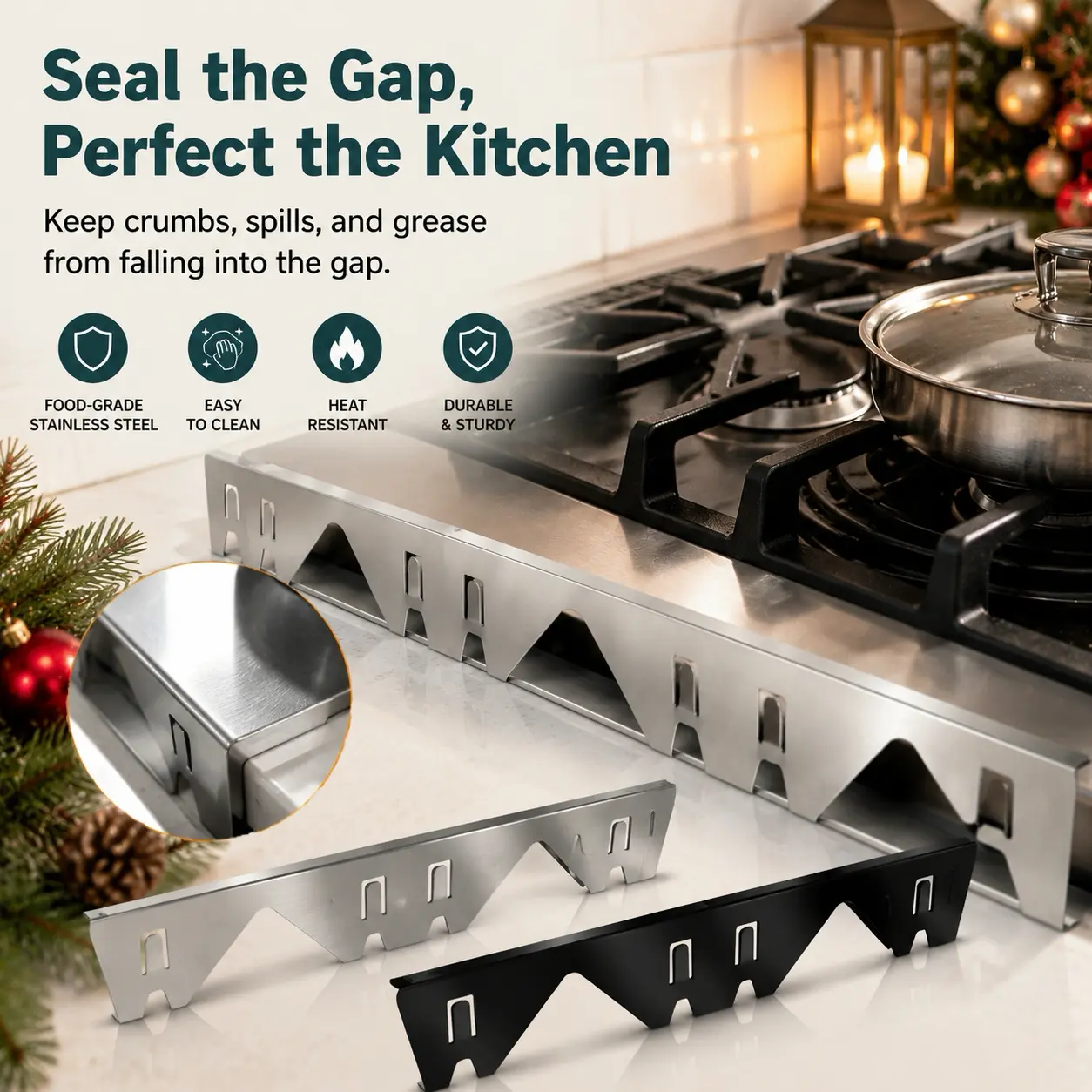 Stainless Steel Stove Gap Covers,Stove Gap Filler, Range Trim Kit, Stove Gap Guards, Heat Resistant and Easy to Clean, Easy retractable Length 13.8" to 27.5", Width 0.79",Silver-YY2