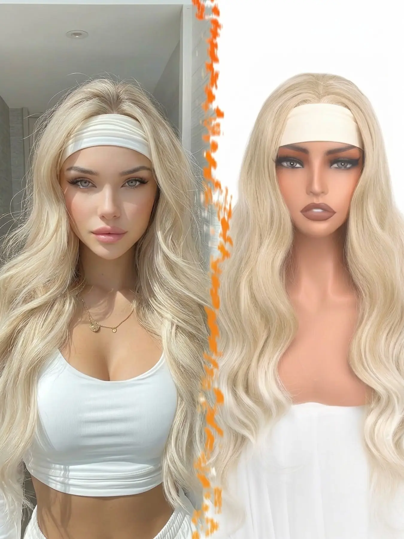 28-Inch Soft Long Wavy Blonde Hairband for Women, Glue-Free Loose Wavy Wig, Soft Natural Lightweight Comfortable, Multi-Functional Durable