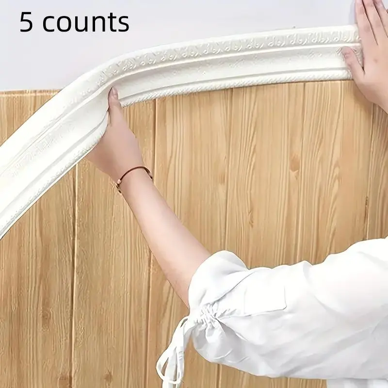 3.15in*7.6ft*5pcs 3D Foam Wall Skirting Line Self-adhesive Wall Waist Line Waterproof Decorative Wall Sticker Border Wall, Home Decoration