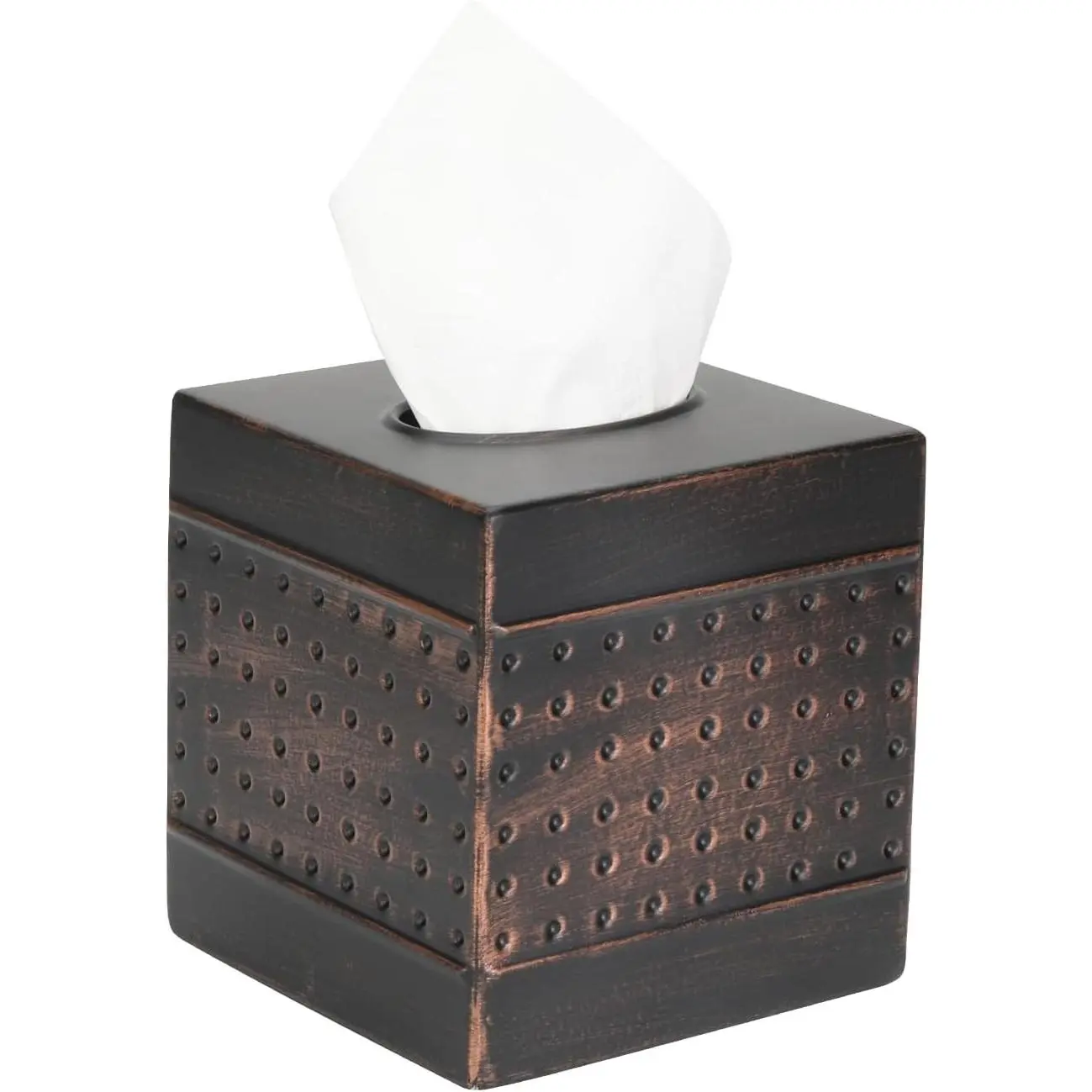 Decorative Tissue Box Cover,Hand Hammered Design, Square Metal Tissue Holder,for Bathrooms, Bedroom, Dinner Table, Office.Antique Bronze Color