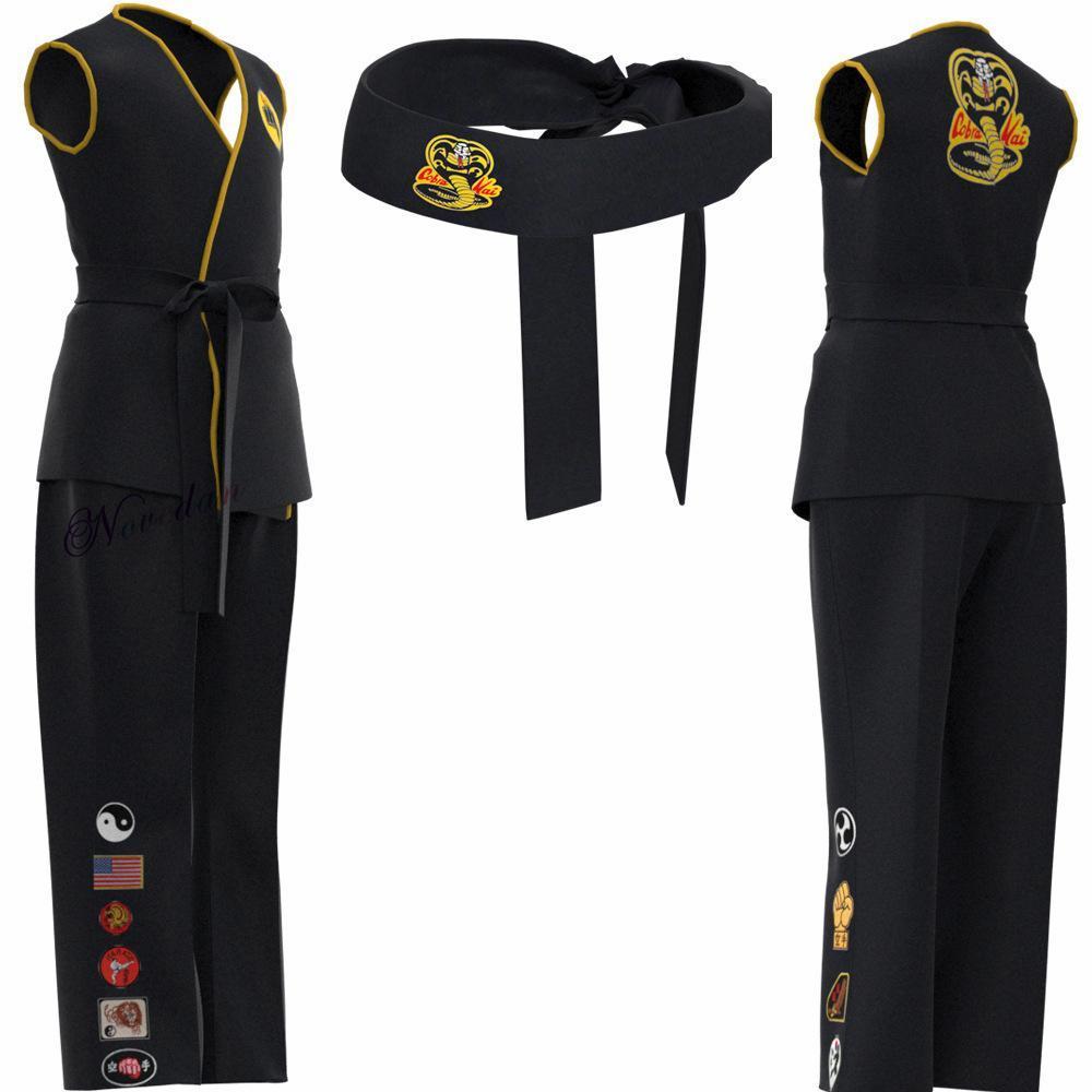 Karate Kids KOF Cobra Kai Cosplay Costume Kid Adult Black White Kimono Uniform Headband Anime Halloween Party Suit Tracksuit