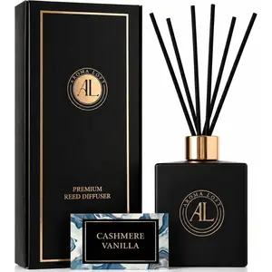 Black Reed Diffusers for Home | Premium Fragrance Diffuser | Reed Diffuser Sticks in Oil Set with Cashmere Vanilla Scent | Long-Lasting Oil for Bathroom & Office (5 oz)