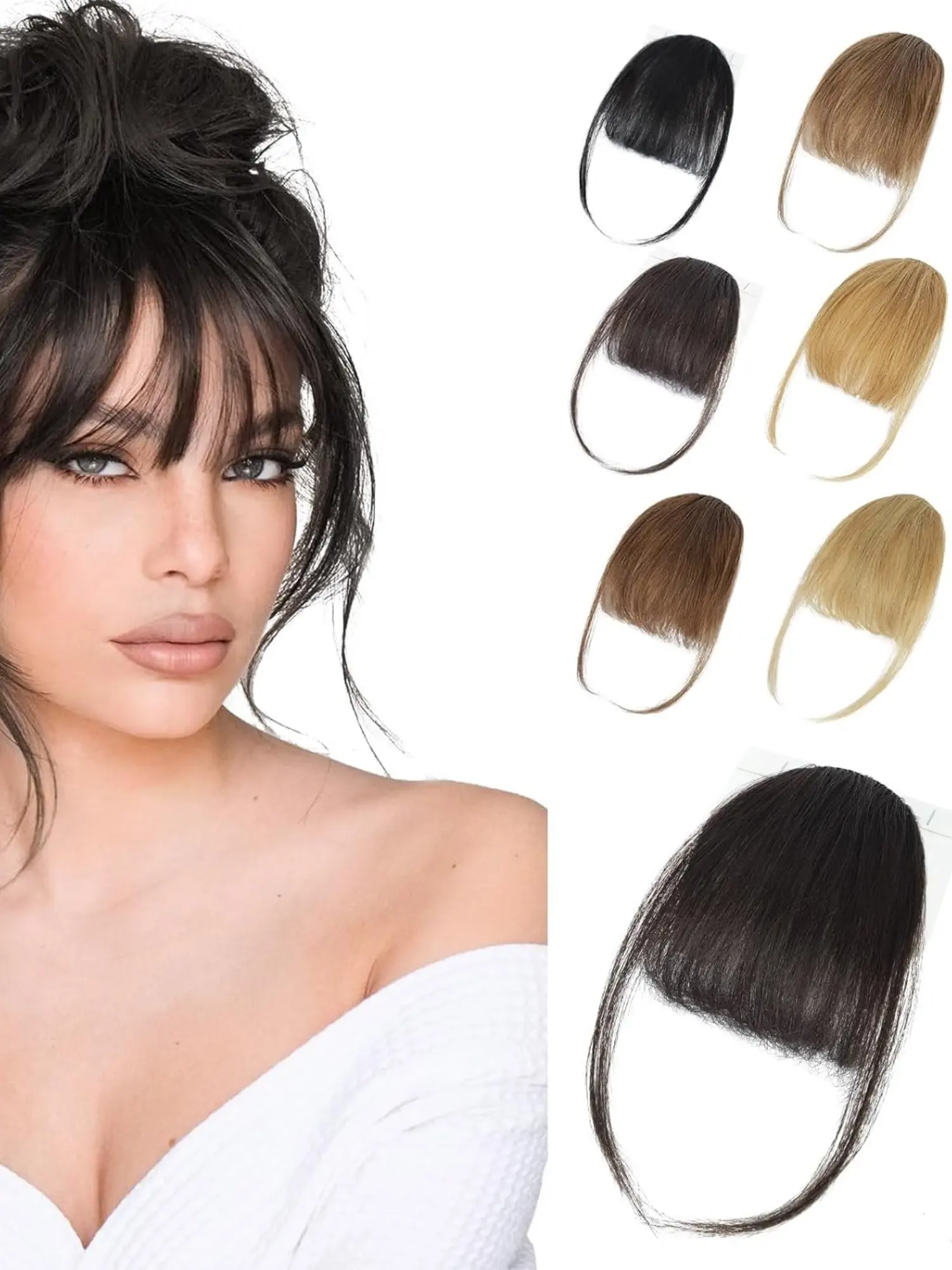 Clip in Bangs 100% Human Hair Bangs Natural Black Thick Bangs Extensions Fringe with Temples Real Hair Bangs Hairpieces