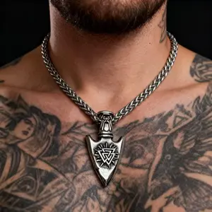 316L Stainless Steel Nordic Odin Viking Rune Anchor Pendant Necklace For Men Punk Jewelry Accessories