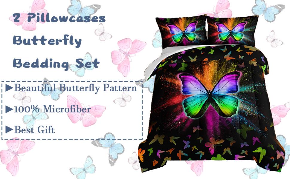 Colorful Bedding Comforter Sets with 2 Pillowcases,Lightweight All Season Black Full Size Comforter Sets,Colorful Ink Galaxy Bed Set Home for Girls.