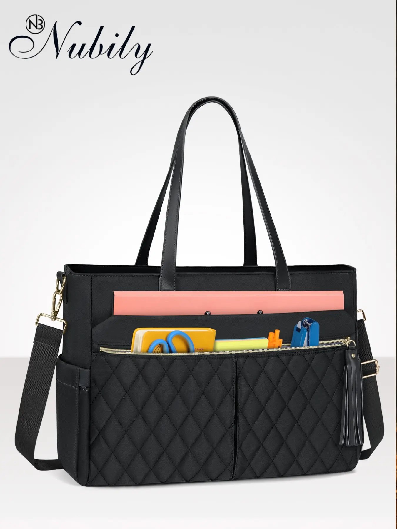 15.6 Inch Laptop Bag for Women, Insulated Tote Bag Organiser for Teachers, Nurses, Waterproof Work Briefcase, Cooler Compartment, Casual Style