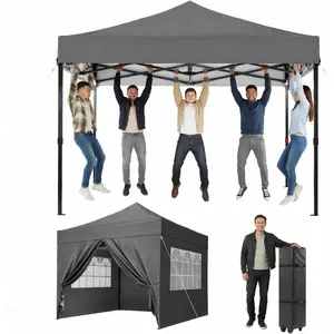 Aoxun 3x3 waterproof stable tent with 4 sandbags, pop-up gazebo, garden gazebo, party tent, foldable tent, anti-UV included. Bag with wheels for garden, courtyard, weddings, gray
