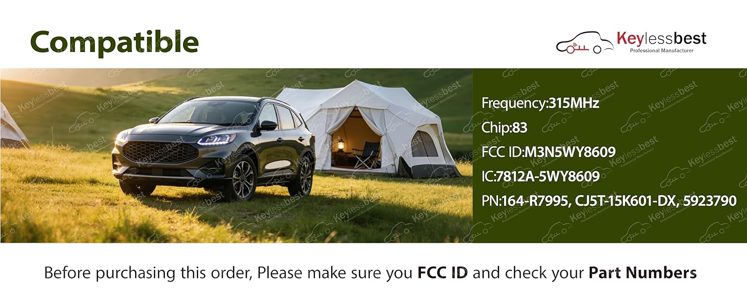 Replacement for 2013 2014 2015 2016 2017 2018 2019 2020 Ford Escape Titanium Focus C-max Maverick Fob Remote Control M3N5WY8609 5 Buttons 315MHz