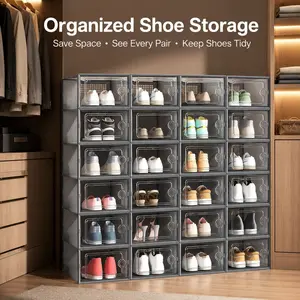 Shoe Storage Boxes Stackable Clear Plastic, Front Opening Sneaker Organizer for Entryway, Bedroom, Closet and Dorm Room