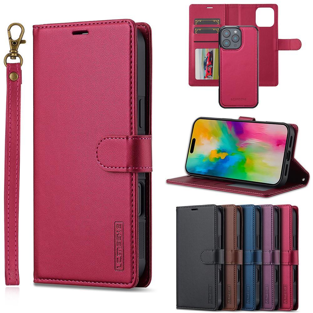 Magnetic Phone Case with Card Slot, 1 Count PU Leather Card Wallet Flip Phone Cover with Wristband, Phone Accessories for iPhone