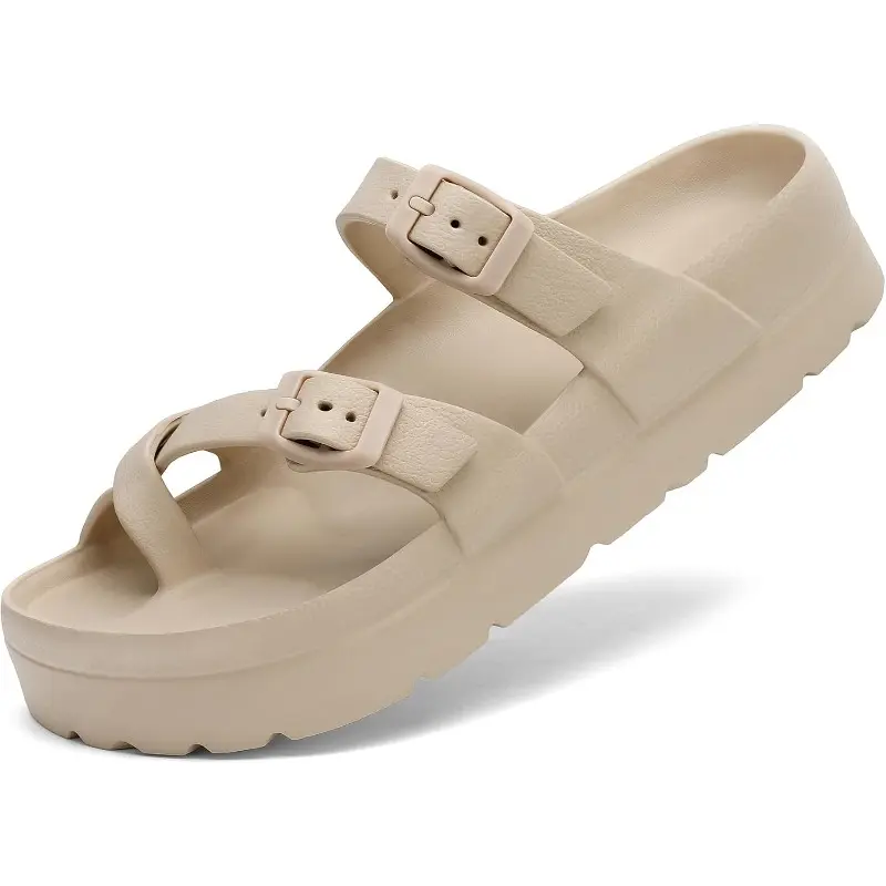 Womens Platform Sandals Arch Support Slide with Adjustable Buckle | Thick Cushioned Sole, Lightweight, Non-Slip, Ring Toe Design, Beach, Pool, Garden, Travel, Shower, Daily Wear