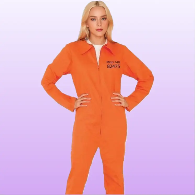 Halloween Prisoner Cosplay Outfit Orange One‑Piece Jail Uniform Set for Role Play Party Performance