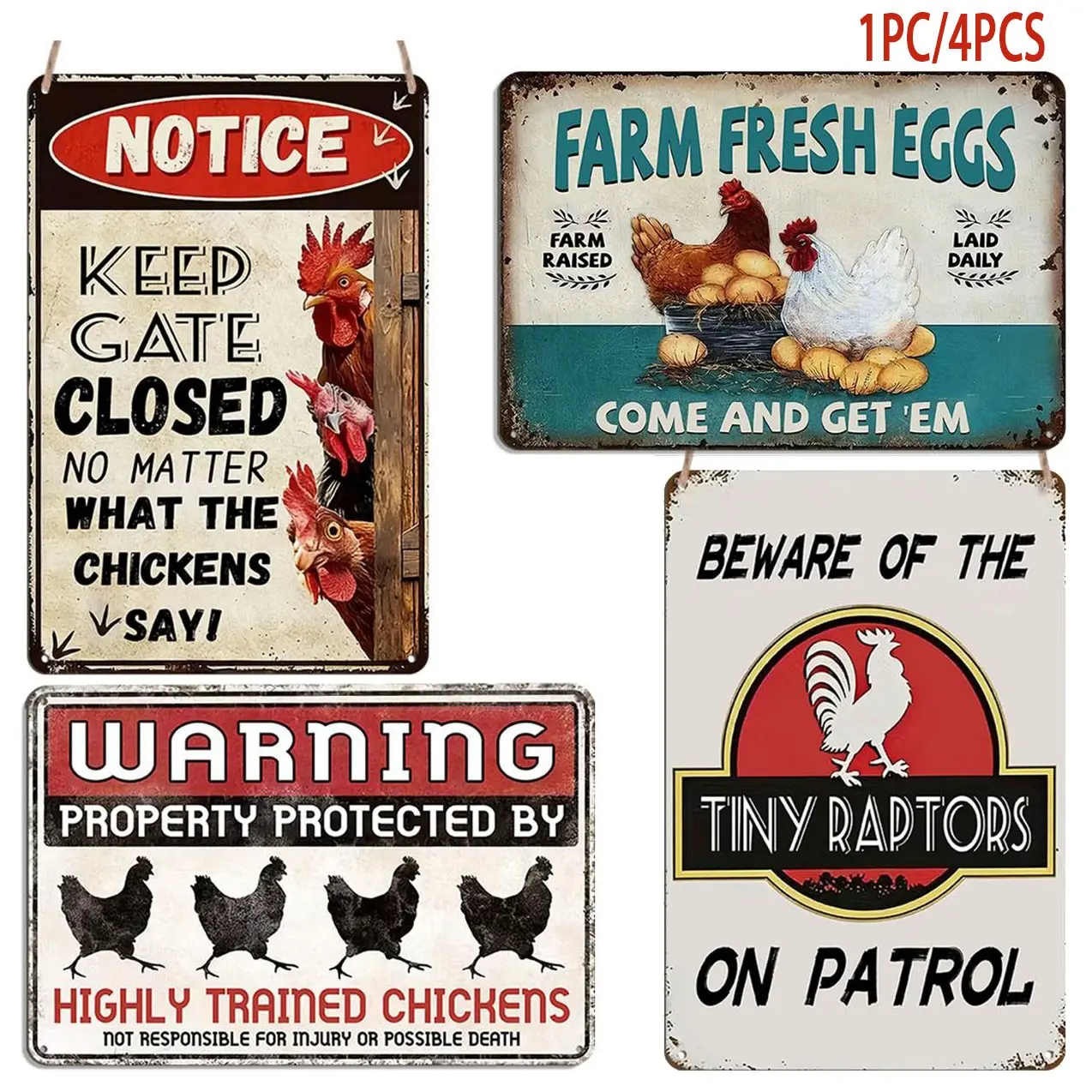 1pc/4pcs Funny Chicken Coop Signs, Unique Rustic Design Chicken Decor for Farmhouse, Garden or Kitchen Wall Art, Metal Signs, Farmhouse Decoration, Decorative Sign (8x12 Inch)