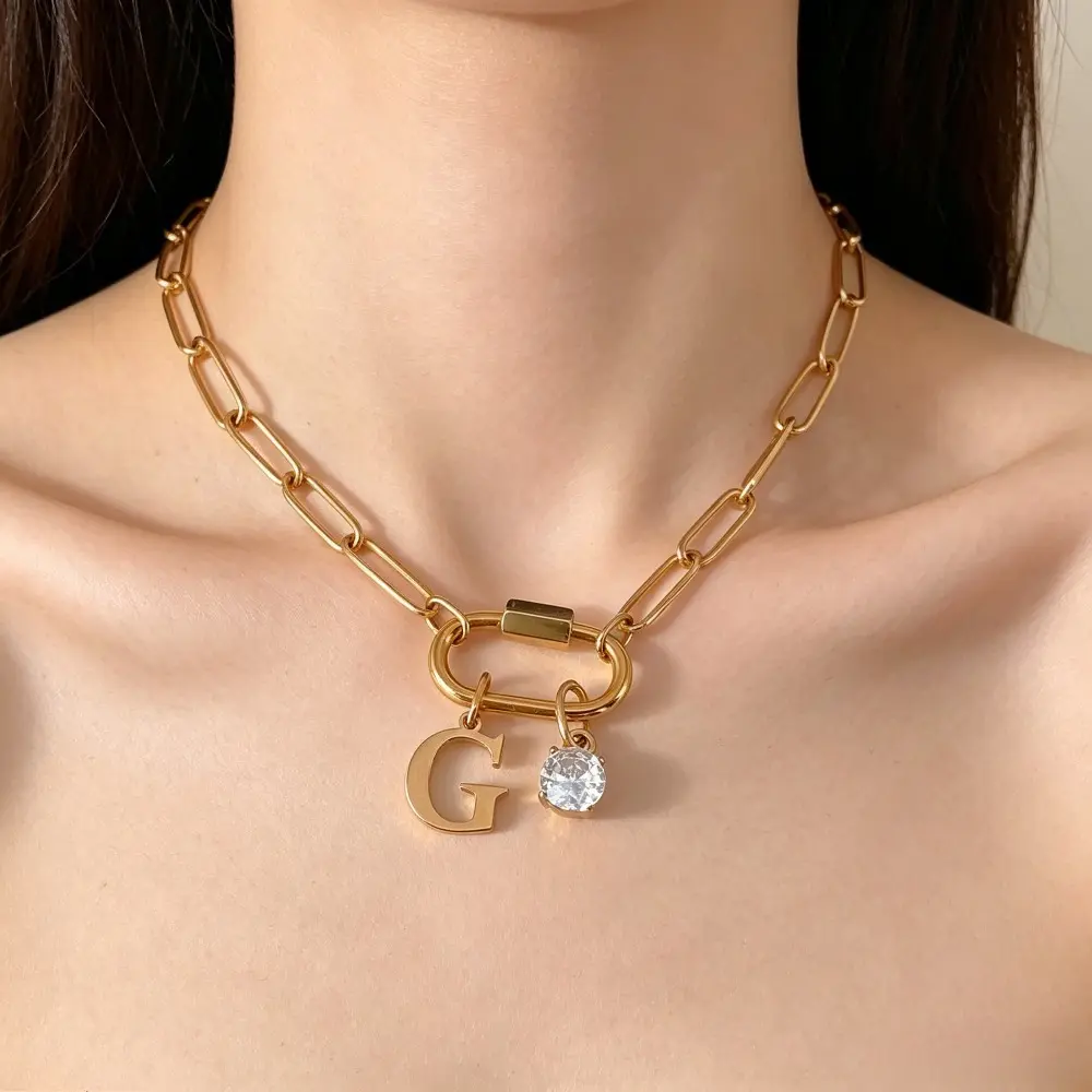 14K Gold-Plated Titanium Steel Letter Pendant Necklace Set — Available in various pendant styles; designed for women, featuring tarnish-resistant, hypoallergenic, and stylish qualities.
