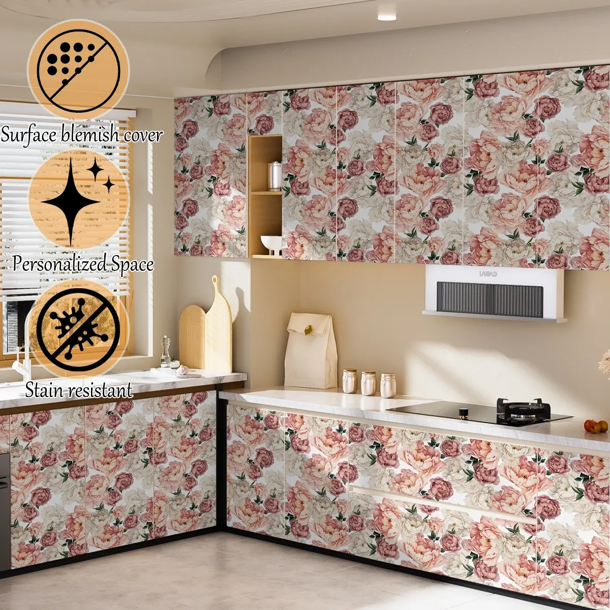 Pink Rose Floral Peel Stick Wallpaper Soft Pastel Flower Removable Wall Decor For Bedroom