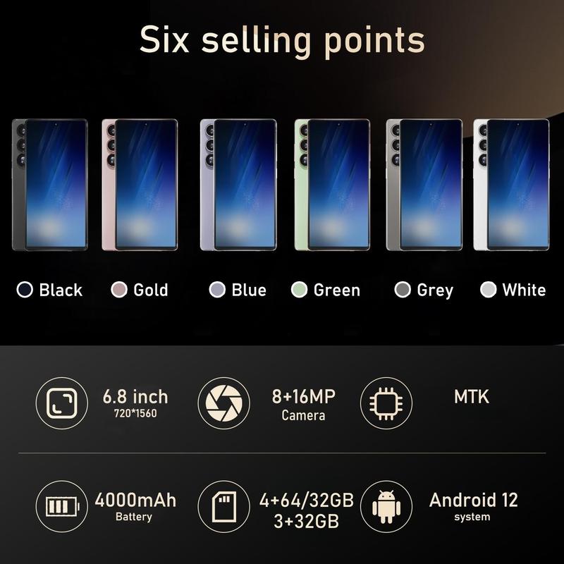 FUFFI 6.8 Inch Smartphone, 4+64GB ROM,1 Count 4G Network Unlocked Phone, Android 12.0 Version 8+16MP Cellphone, Dual Card Phone for Home & Office