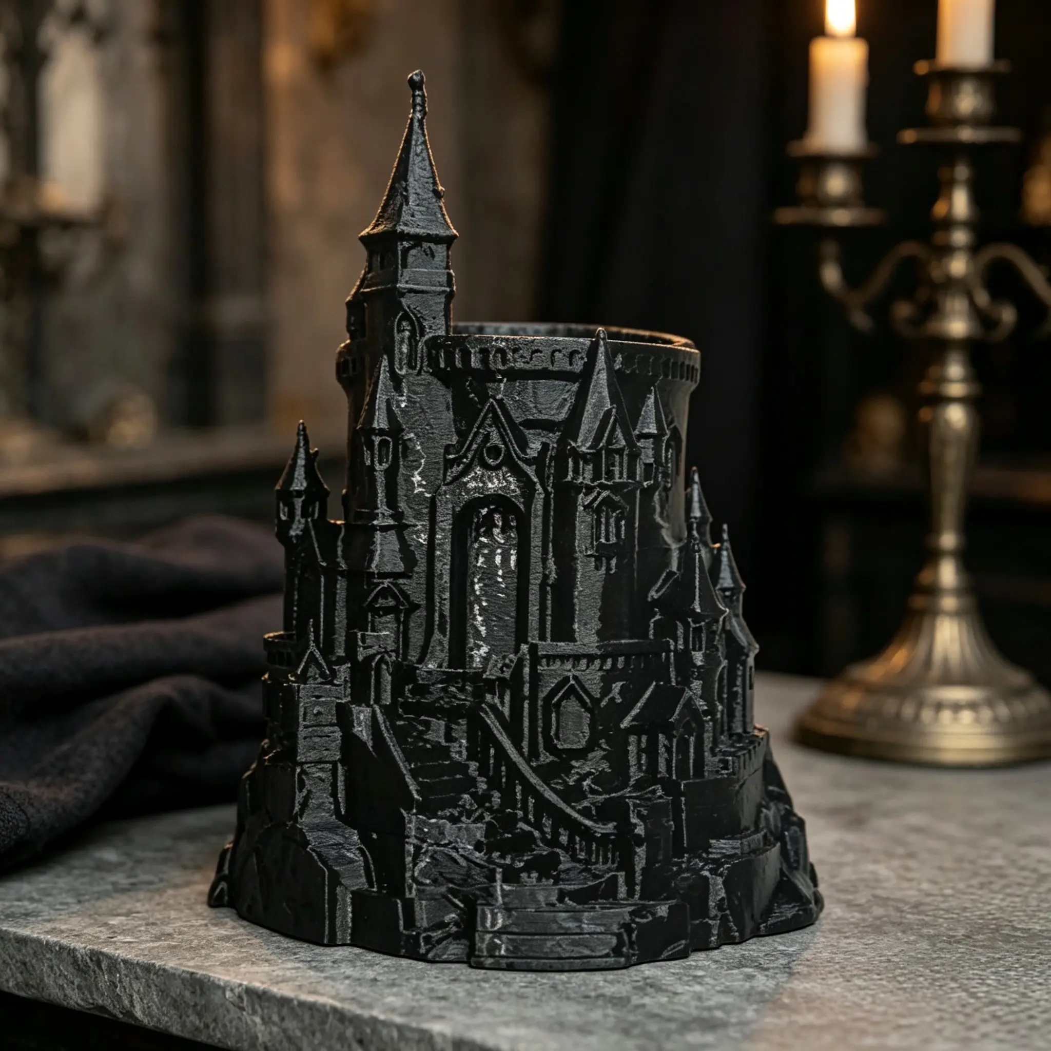 Dark Castle Pen Holder, 3D Printed Vintage Building Pen Tray, Desk Organizer, Student Designer Gift, Retro Pen Holder, Unique Office Decor