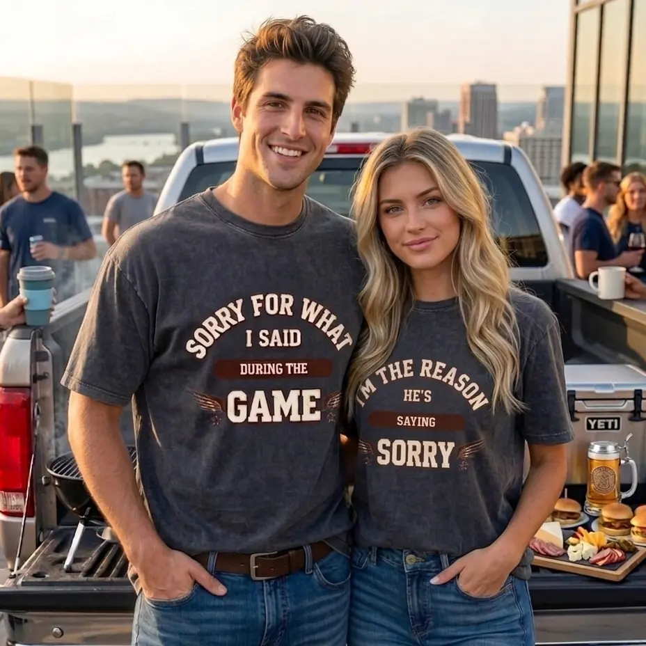 Matching Couples Game Day Shirts, His and Hers Football Tees, Sorry For What I Said / Im The Reason Couple Shirts, Funny Vintage Tailgate Outfit