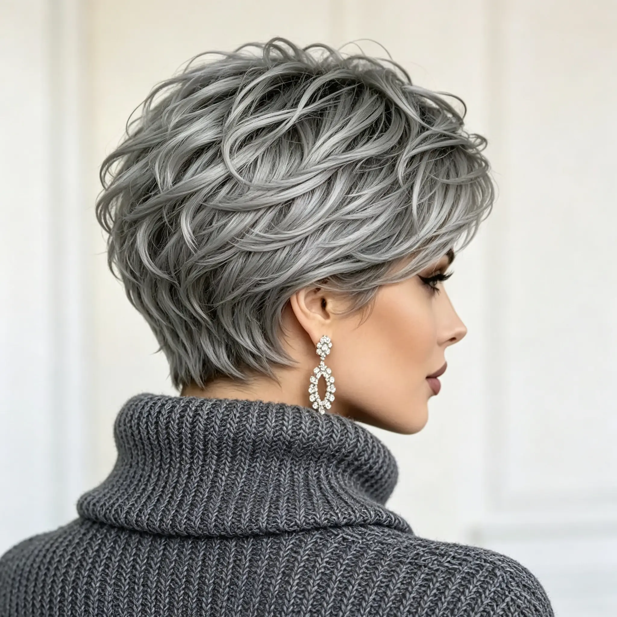 Women's Synthetic Full Machine Wig - 6in Silver Grey Short Curly Hair with Side Fringe, Tousled Textured Look, Natural Looking Colored Curly Bang Wig for Women, Casual Wear, Wigs For Women
