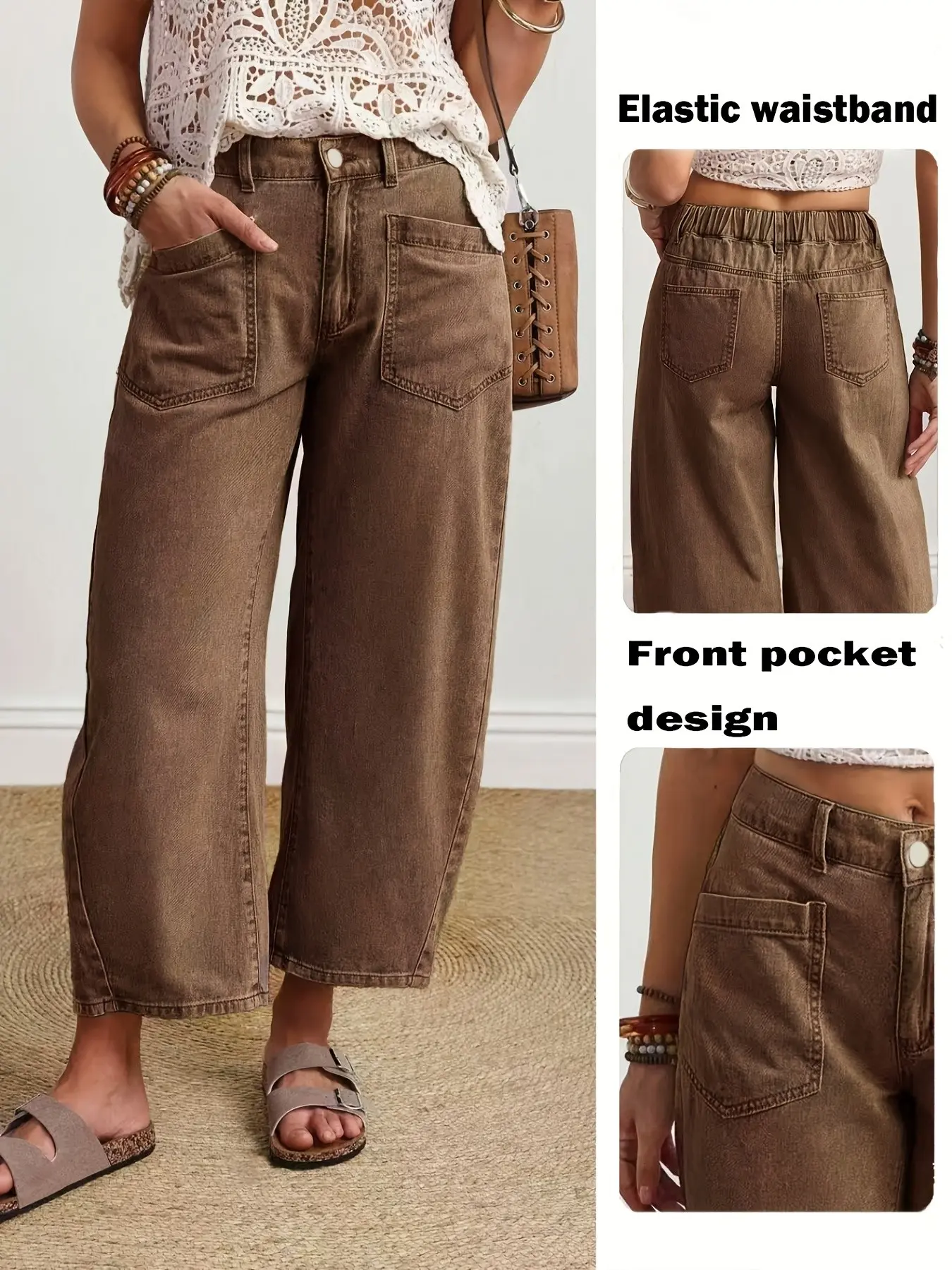 Casual Daily Fashion Wide-Leg Baggy Pants with Pockets, Non-Elastic Mid-Waist, Comfortable and Stylish, Perfect for Everyday Wear