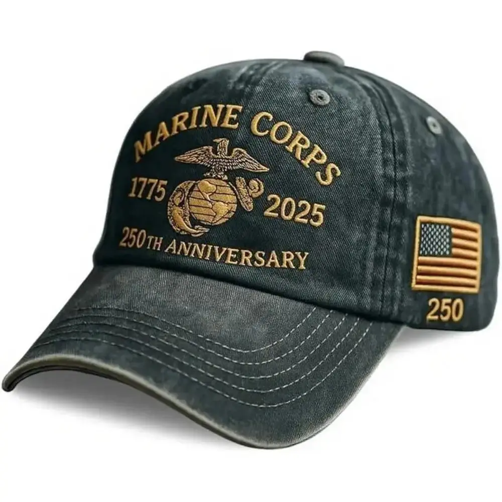 USMC 250th Anniversary Baseball Cap, Vintage Washed Embroidered Marine Corps Tribute Hat for Men & Veterans