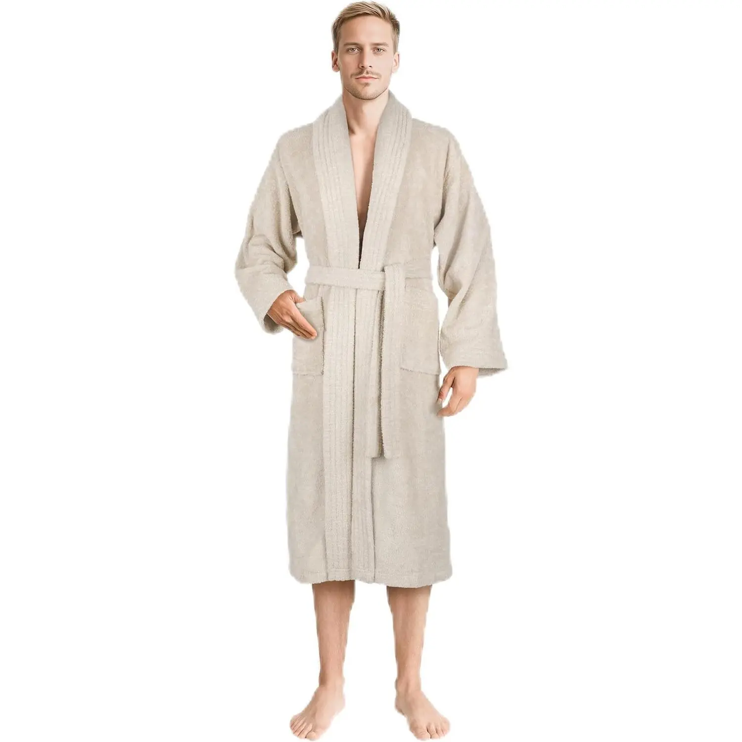 Men's 100% Full Cotton Terry Bathrobe - Soft, Absorbent, Quick-Dry Menswear Loungewear Robe for Men (Turkish Fabric), Elegant, Full Cotton Men's Robes