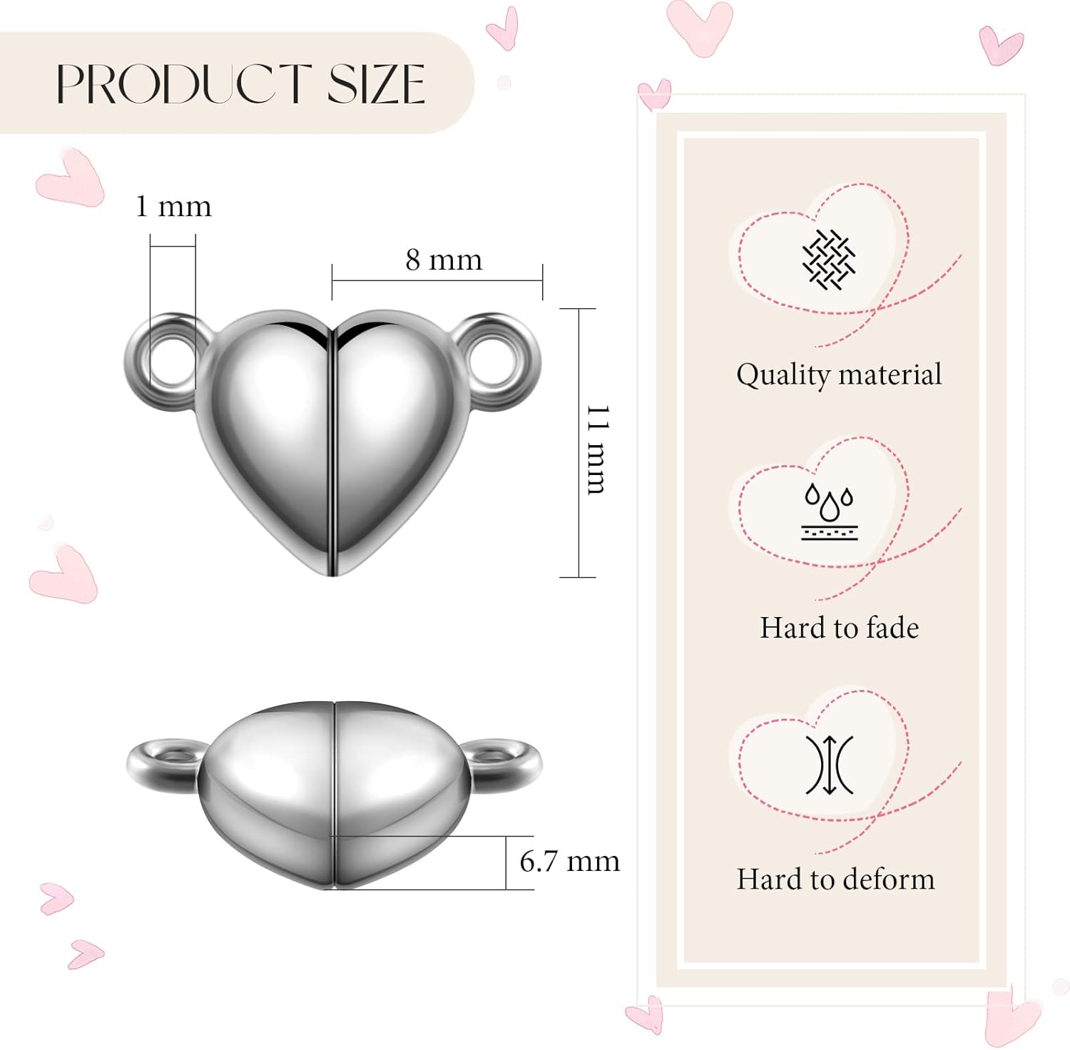 48 Pieces Heart Shaped Magnetic Clasps for Jewelry Gold Silver Bracelet Clasps Closures Magnetic Breakaway Converter for Bracelet Necklace DIY Making Wedding Jewelry Accessories