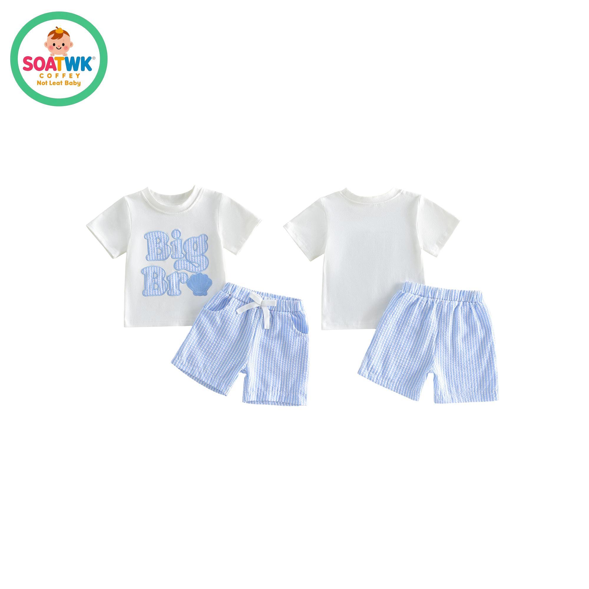 Toddler Boys Summer Outfits Letter Shell Embroidery Short Sleeve T-Shirts Elastic Waist Shorts 2Pcs Clothes Set