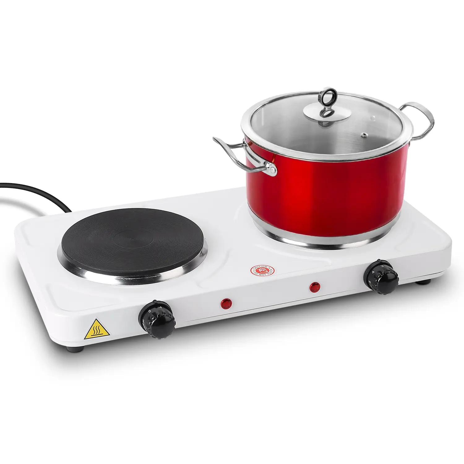 1Pc Cast Iron Double Electric Burner Hot Plate, 2000W Total Power, 5 Temp Gears, Compact Form, 5-Gear Temperature Control (Home Supplies)