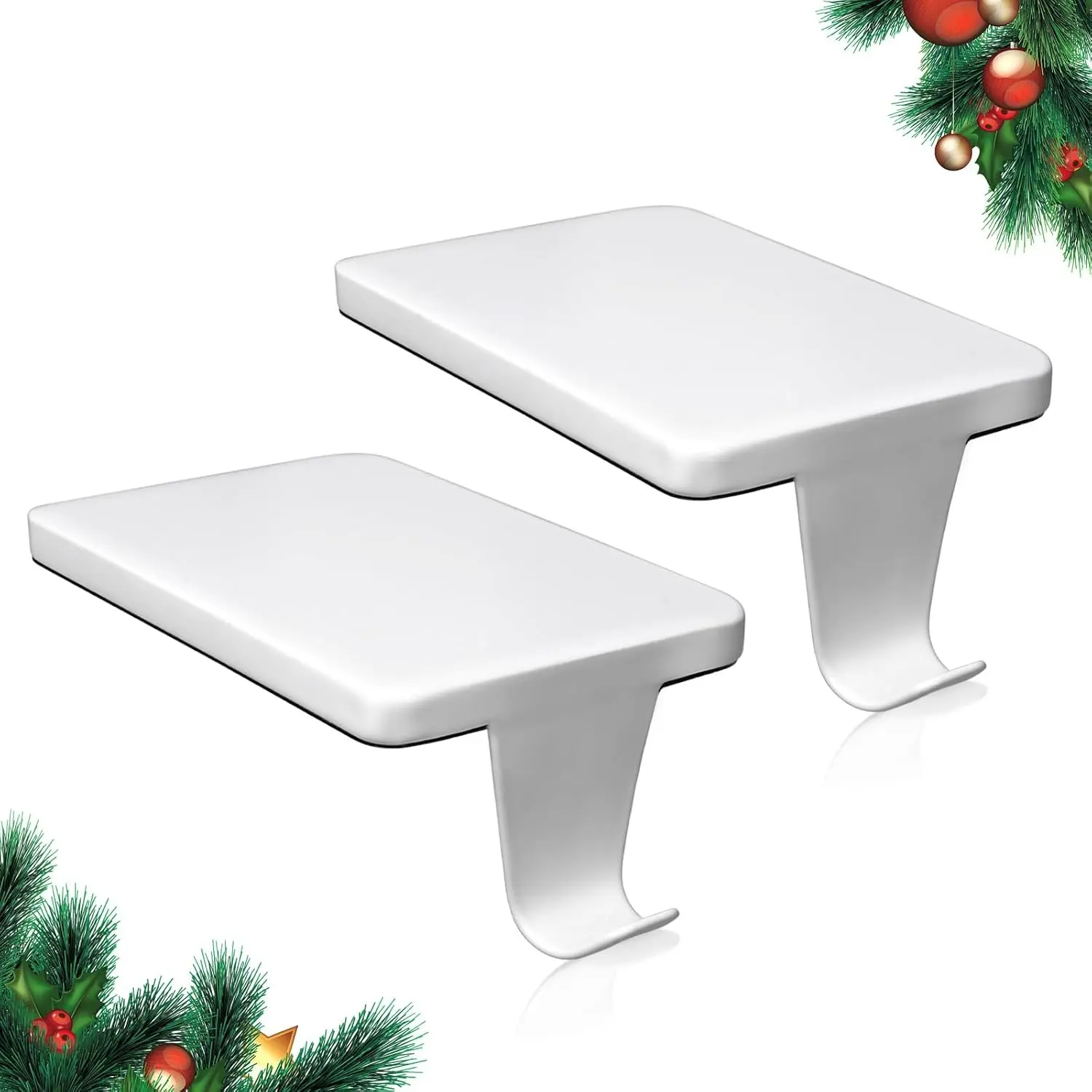 HMASYO Christmas Stocking Holders for Mantle (Set of 2), White Heavy-Duty Metal Base, Traditional Low-Profile Weighted Hooks with Rubber Pads for Fireplace Tabletop Shelf, Holiday Ornaments & Gifts