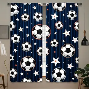 2-Piece Navy Print Polyester Curtains, Football Star Pattern, Rod Pocket Design, Light Filtering, Easy Maintenance, Ideal for Living Room, Bedroom, Office