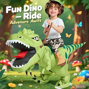 Inflatable Ride-On T-Rex Costume Blow-Up Dinosaur Suit for Halloween Cosplay Party Outfit Funny Animal Themed Dress-Up