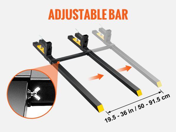 43/60" 2000/4000lbs Clamp on Pallet Forks Heavy Duty Tractor Forks with Adjustable Stabilizer Bar Tractor Bucket Forks for Tractor Attachments, Skid Steer, Loader Bucket