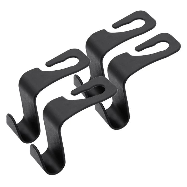 4 PCS Car Seat Headrest Thickened Hooks, Car Back Seat Storage Hooks, Car Seat Back Storage Hooks, Can Hang Wallets, Coats, Umbrellas, Shopping Bags, Handbags, Car Accessories. 2 Styles (Black Checkered/Black)