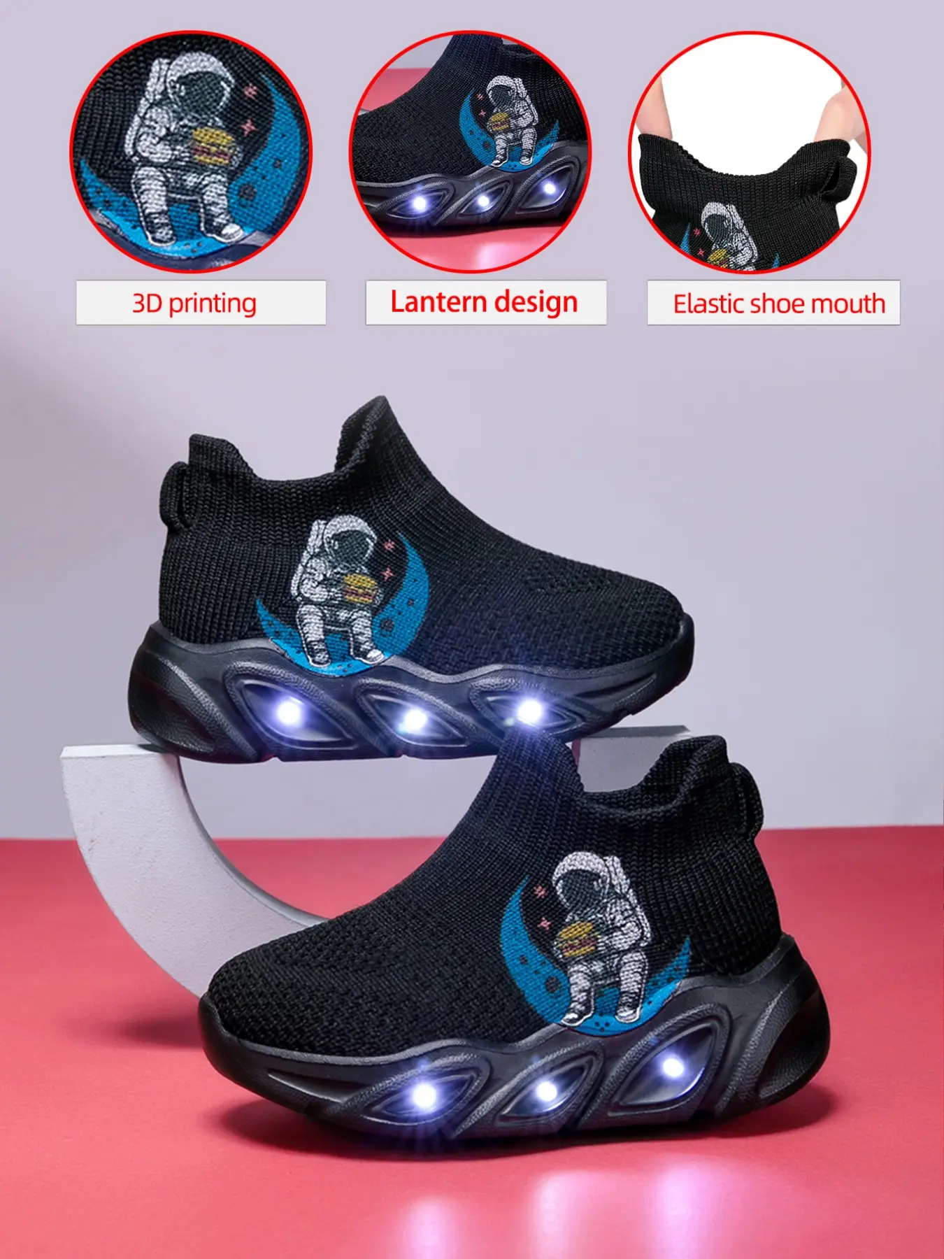 New Kids' Sneakers, LED Light Sole, Breathable Mesh, Lightweight, Shockproof, Durable, Outdoor Indoor Running Shoes, All Seasons, Led Lighting Shoes