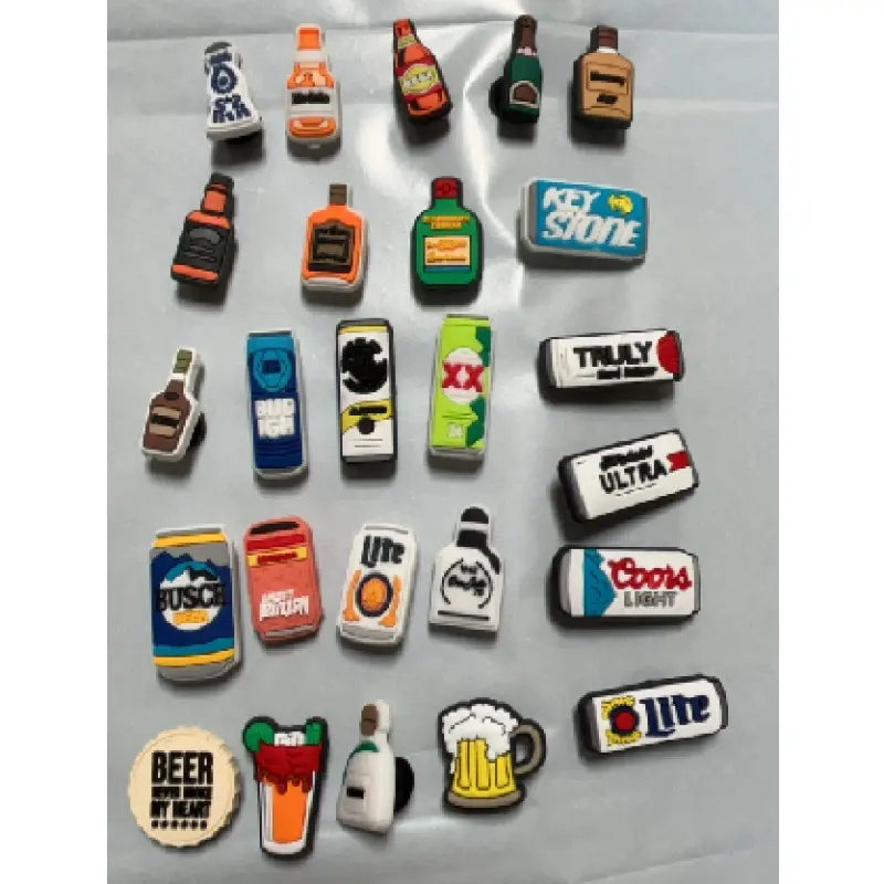 25 Pcs PVC Plastic Quirky Buckle-Attached Charm Surprise Mix - Unisex Food, Candy & Drink Bottle Fashion Accessories for Footwear Decoration, Casual Wear, Everyday Use, Hanging Out at Home