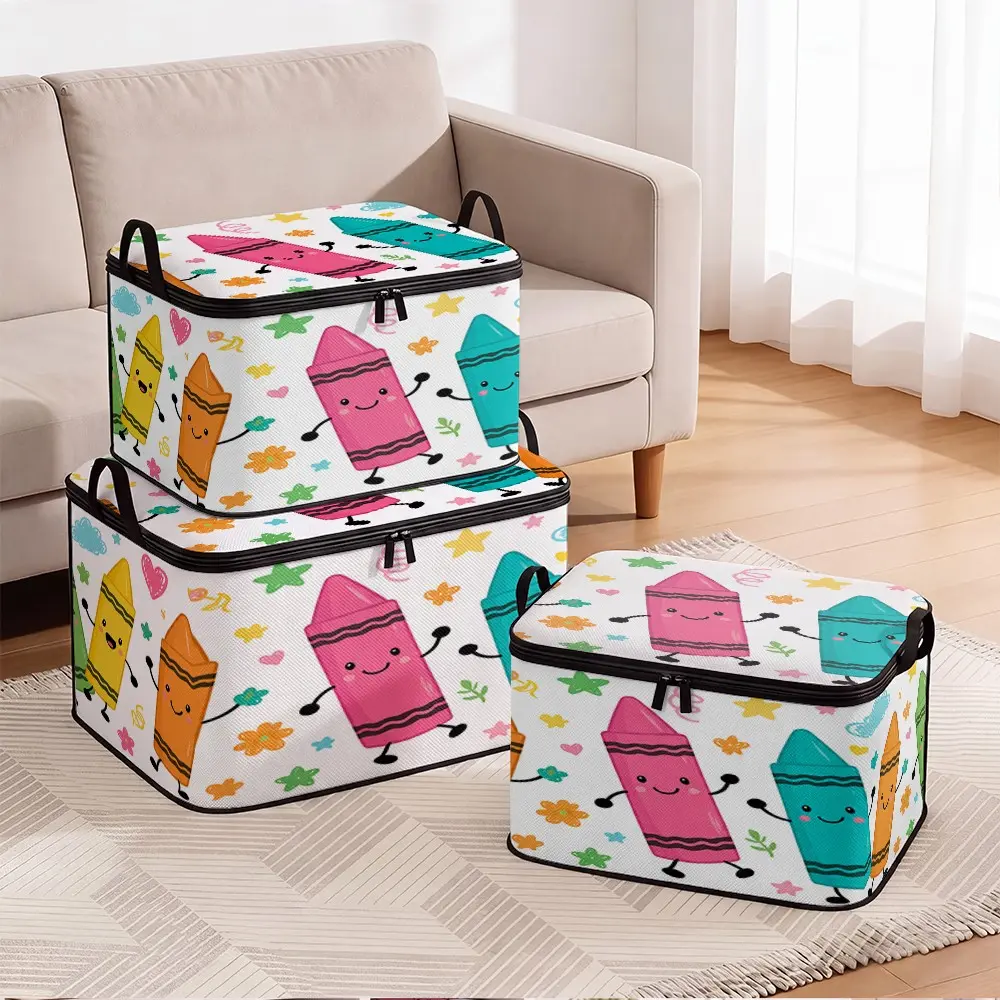 Cartoon Crayon Print Storage Box, Large Capacity Collapsible Organizer, Lightweight Portable Home Storage, Ideal for Room, Bedroom, Living Room