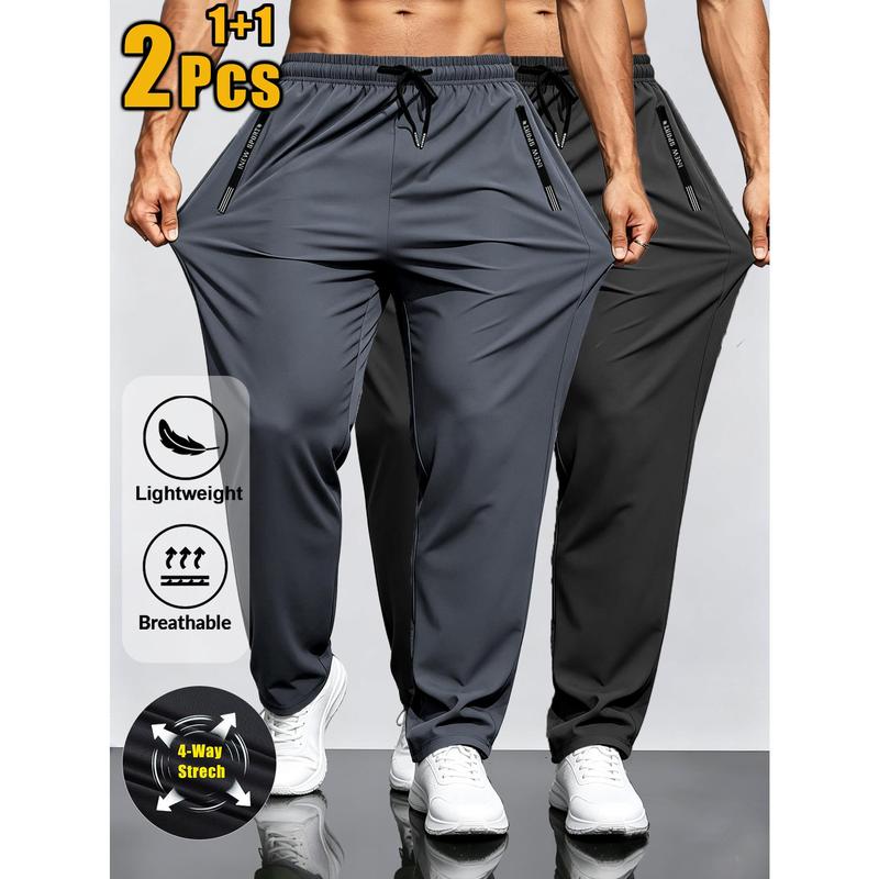 2PC Men's Sports Jogging Pants, Breathable Fabric, Elastic Drawstring Waistband, Zipper Safety Storage Bag, Suitable for Gym, Camping, Daily Leisure