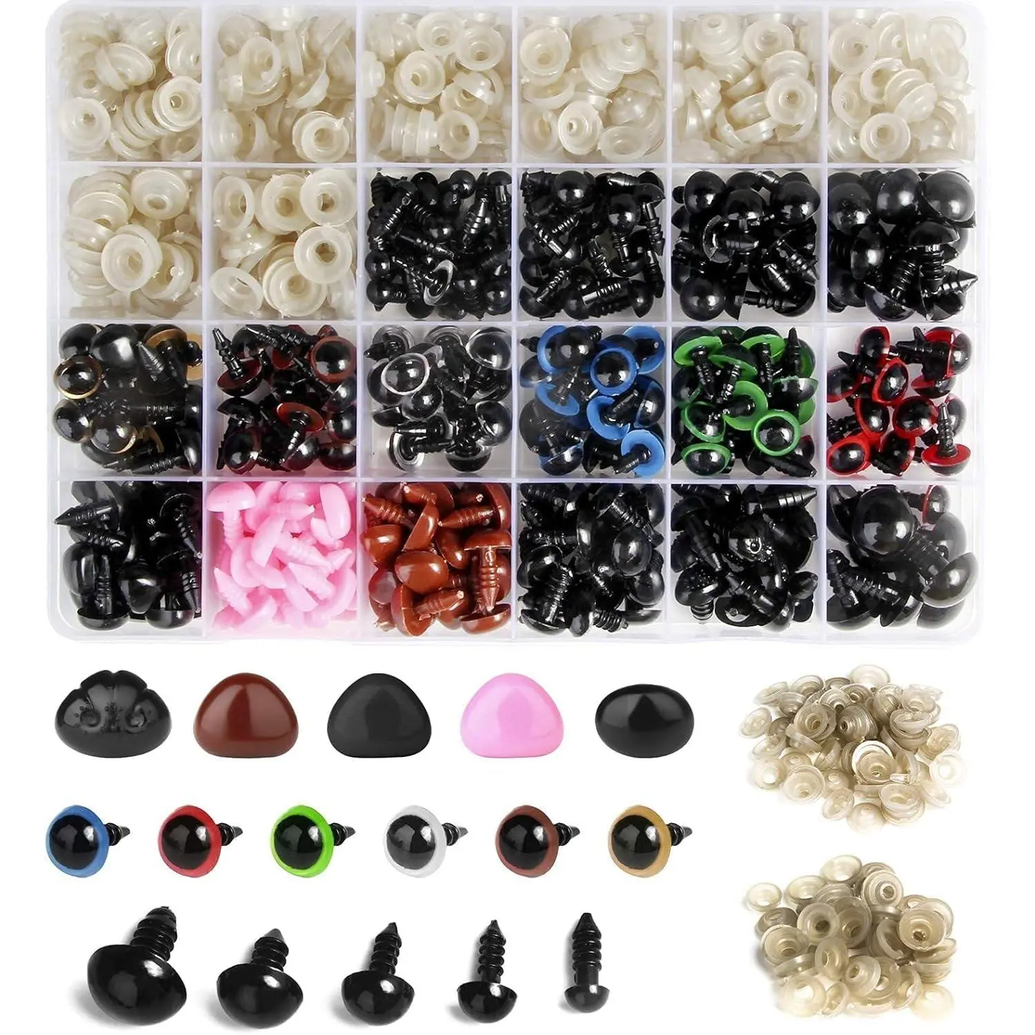 600 count Crochet Safety Eyes and Noses for Amigurumi, 6–14mm with Washers | matching locking washers smooth ABS posts easy installation crochet  / plush toys / dolls / teddy bears