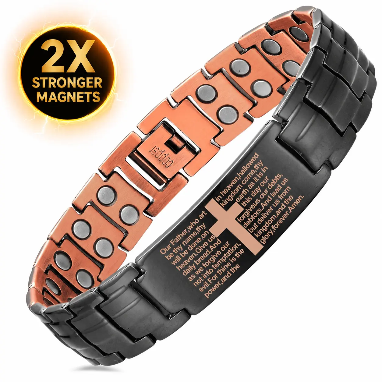 Copper Magnetic Cross Bracelet for Men, 99.99% Pure Copper, Ultra-Strength Magnets, Adjustable Cuff Bracelet, Father's Day Gift for Dad