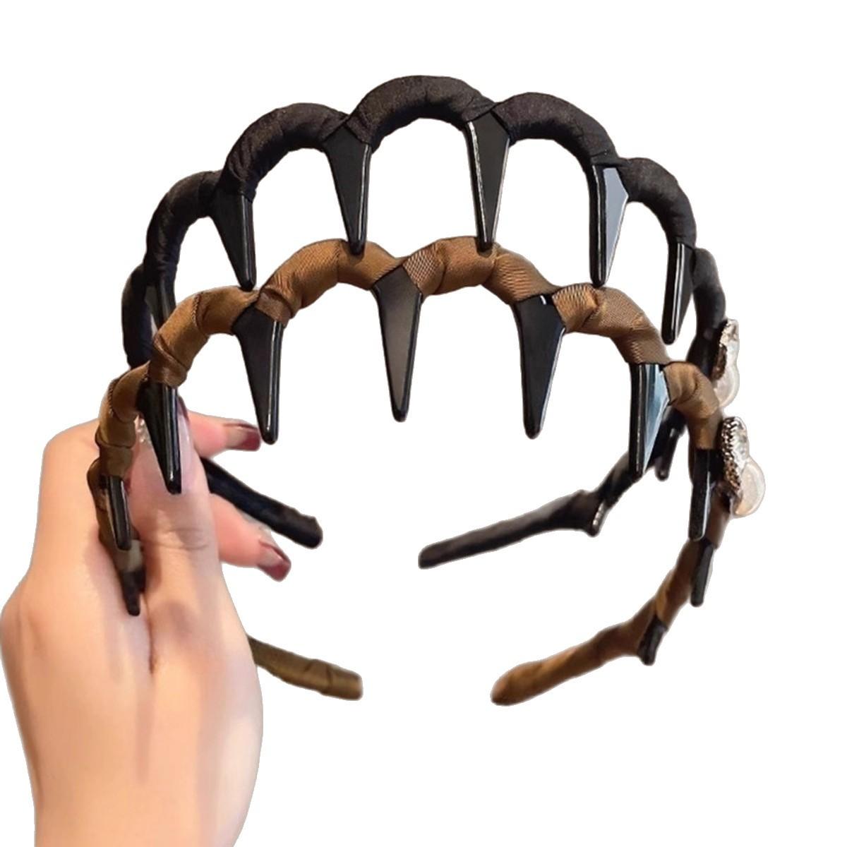 3pcs Pearl and Rhinestone High Crown Wave Headband with Teeth, Non-slip Face Wash Hair Clip, New Style Women's Comb Headband